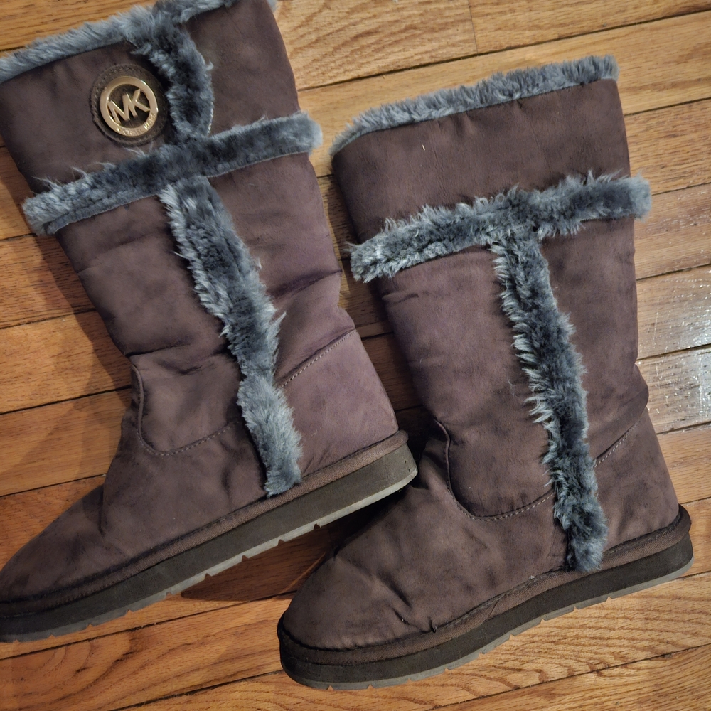 Michael Kors Women's Dark Brown and Gray Fur Boots